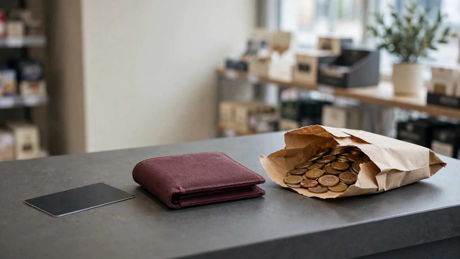 Bank card, sealed wallet, and coins illustrating indirect gambling funding